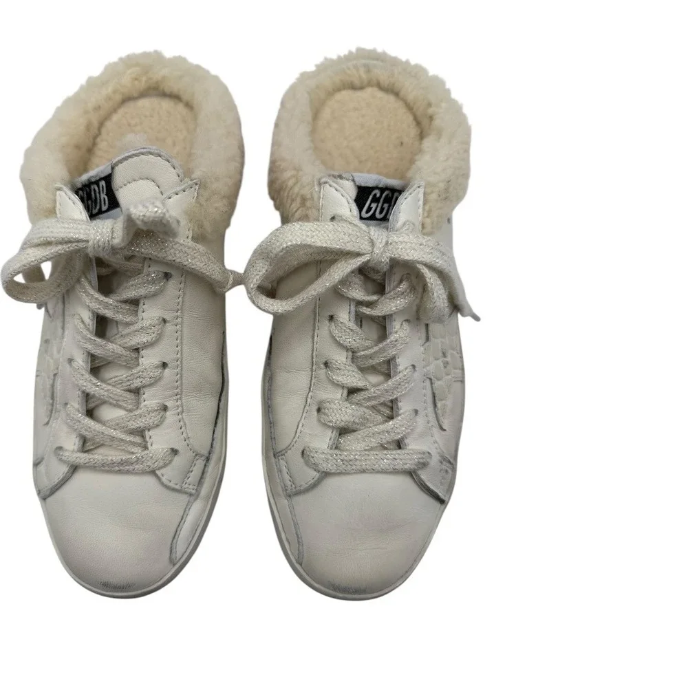 Golden Goose Sneaker Women & Beige Super Star Sabot Leather‎ Lamb Shearling Mule